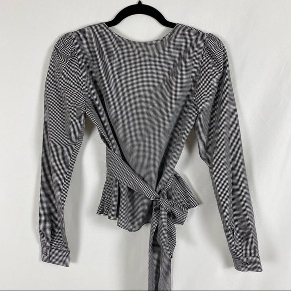 Intermix Myra Gingham Long Sleeve Bow Waist Tie Top - Picture 11 of 15